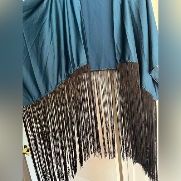 DEEP TEAL FRINGE KIMONO - Picture 3 of 10